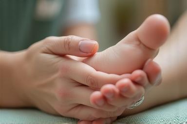 Reflexology therapist applying pressure to feet